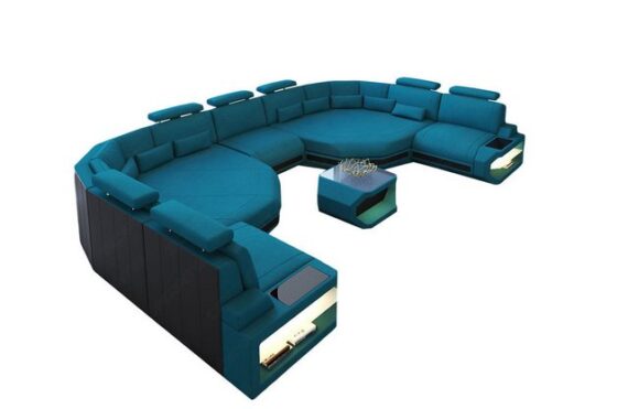 Sofa Dreams Wohnlandschaft Stoff Polster Sofa Couch Asti, Mikrofaser, XXL U Form Stoffsofa mit LED, USB-Anschluss, Designersofa