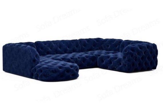 Sofa Dreams Wohnlandschaft Stoff Sofa Design Couch Lanzarote U Form Stoffsofa, Couch im Chesterfield Stil