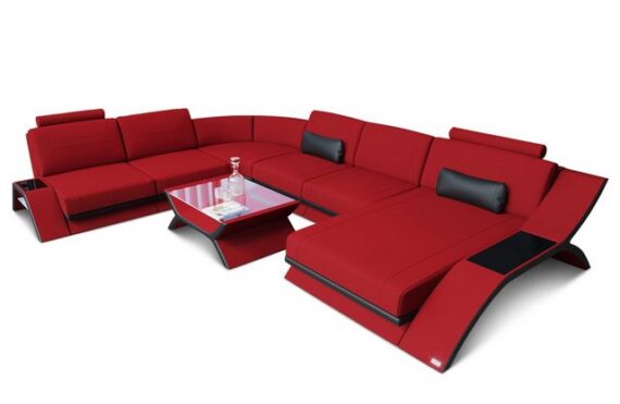 Sofa Dreams Wohnlandschaft Stoffsofa Couch Stoff Calabria XXL U Form Polstersofa, Mikrofaser, mit LED, Stauraum, USB_Anschluss, Designersofa