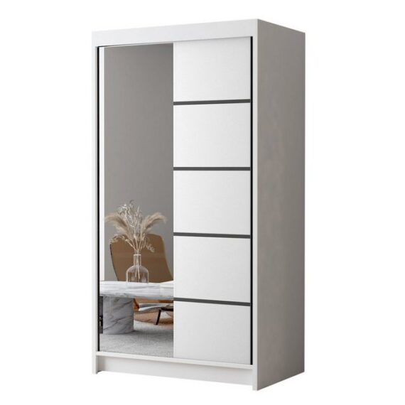 Sofnet Kleiderschrank Letto III (mit Spiegel, Schiebetüren und Kleiderstange) Schwebetürenschrank mit 2 Türen, Schiebetürenschrank - 100x200x58 cm