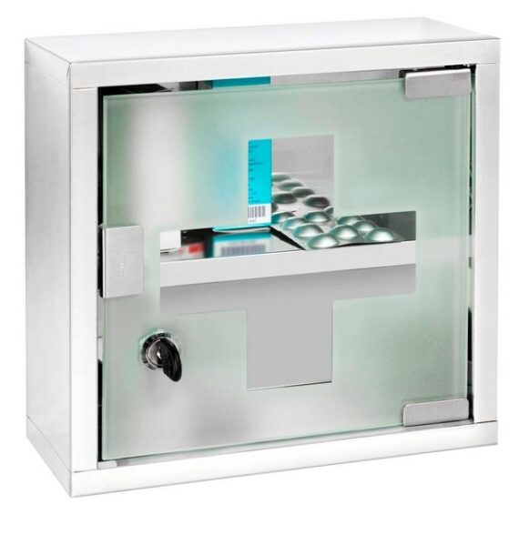 WENKO Medizinschrank Edelstahl und satiniertes Sicherheitsglas, 25 x 25 cm