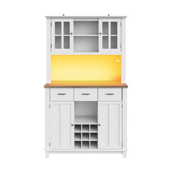 XDeer Hochschrank Küchenschrank mit Verstellbaren Ablagen und LED-Beleuchtung Sideboard Hochschrank Küchenbuffet Vitrinenschrank