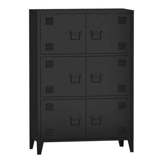 en.casa Mehrzweckschrank "Hamina" Büroschrank mit 6 Türen 80x140x113 cm Schwarz