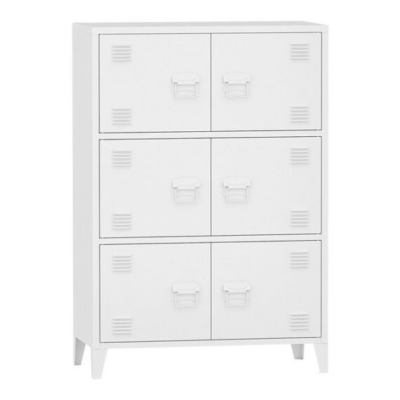 en.casa Mehrzweckschrank "Hamina" Büroschrank mit 6 Türen 80x140x113 cm Weiß