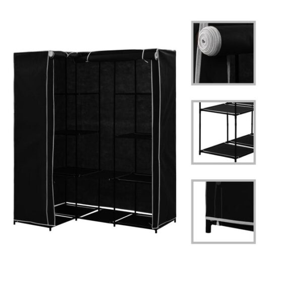 furnicato Kleiderschrank Eckkleiderschrank Schwarz 130 x 87 x 169 cm (1-St)