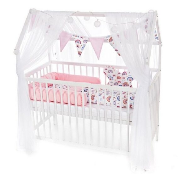 Babyhafen Kinderbett Baby Hausbett 120x60 Matratze Babybett Bettset Regenbogen (Set), Baumwolle & Samt