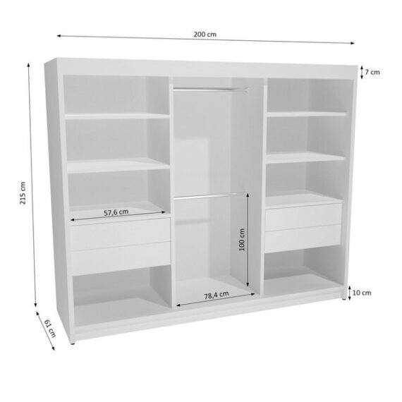 Beautysofa Kleiderschrank HOMA II Breite: 200 cm, mit Spiegeln, mit Schubladen