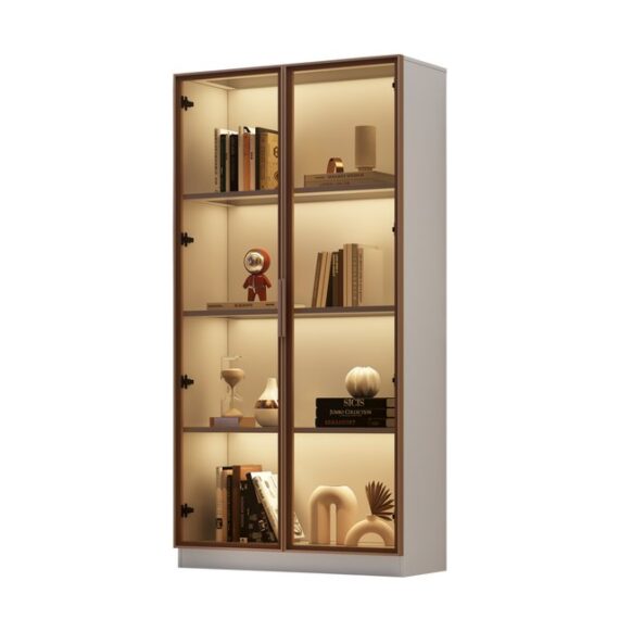 BlingBin Vitrine Weißglasvitrine mit 16-farbiger LED-Beleuchtung, Standvitrine (1er Set, 1-St., doppeltürige Vitrine mit beweglichen Einlegeböden, 80*40*160cm) Hochschrank für Wohnzimmer, Standvitrine,Badezimmerschrank