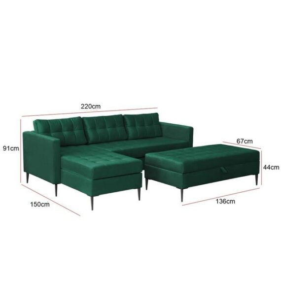 DB-Möbel Ecksofa "ADRIANNA" Sofa mit Schlaffunktion, Hocker. Grün