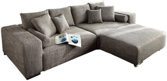 DELIFE Big-Sofa Marbeya, Hellgrau 290x110 cm mit Schlaffunktion Hocker