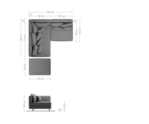 DELIFE Ecksofa Clovis, Anthrazit Antik Optik mit Hocker Ottomane Links Ecksofa modular