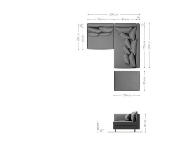 DELIFE Ecksofa Clovis, Anthrazit Antik Optik mit Hocker Ottomane Rechts Ecksofa Modular