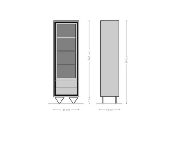 DELIFE Vitrine Stonegrace Akazie Braun Steinfurnier 55x180 cm 1 Tür 2 Schübe V-Fuß Schwarz