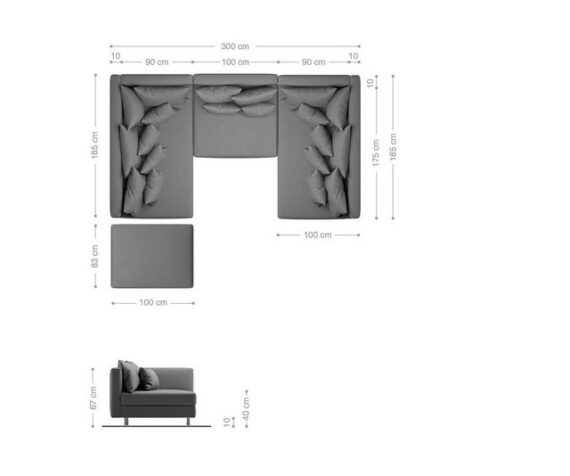 DELIFE Wohnlandschaft Clovis, Weiss Schwarz mit Hocker Wohnlandschaft Modulsofa