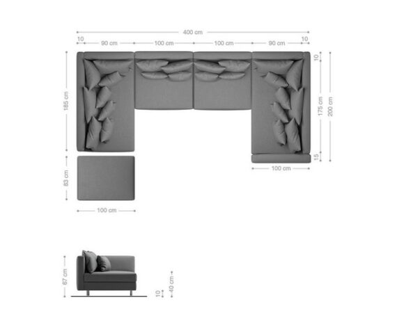 DELIFE Wohnlandschaft Clovis, XL Hellgrau Strukturstoff mit Hocker und Armlehne Wohnlandschaft