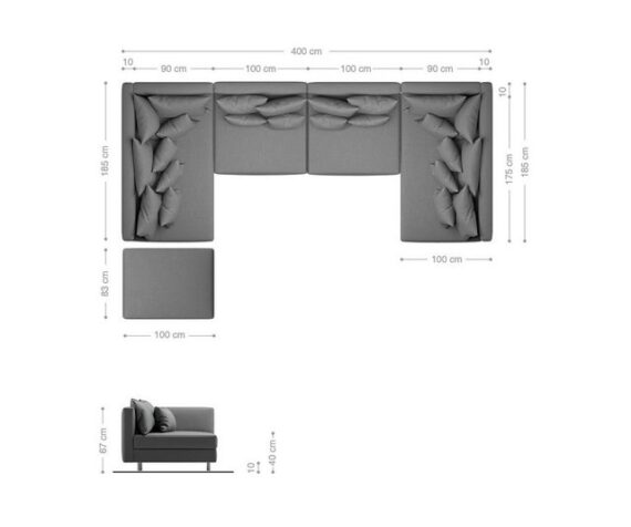 DELIFE Wohnlandschaft Clovis, XL Weiss Schwarz mit Hocker Wohnlandschaft Modulsofa