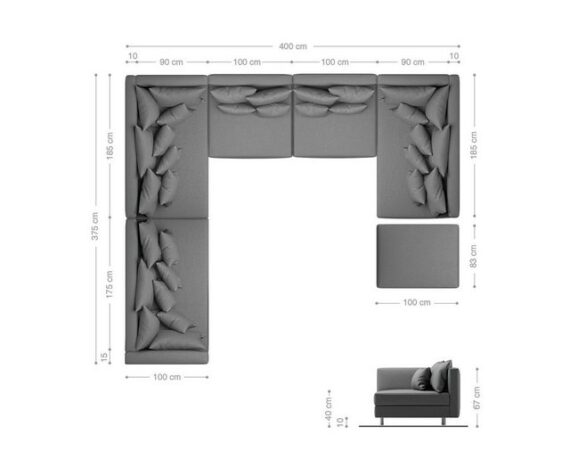 DELIFE Wohnlandschaft Clovis, XXL Schwarz mit Hocker Ottomane Links Wohnlandschaft Modulsofa