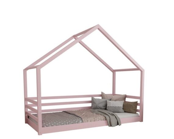 Deine Möbel 24 Hausbett Kinderbett Einzelbett COMET Weiß Grau Kiefer Beige Rosa Pink (Bett für Kinder Premium, 1-tlg., 80x160 80x180 90x190 90x200 120x200 140x200), inkl. Lattenrost, Matratze optional, aus Kiefernholz, Vollholz