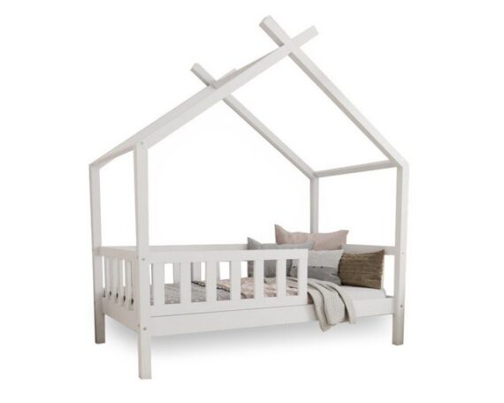 Deine Möbel 24 Hausbett Kinderbett STAR PLUS für 1 Kind Weiß Grau Kiefer Natur Beige Rosa (80x180 90x200 120x200 140x200 Bett für Kinder Komplettbett mit abnehmbarem Rausfallschutz Schutzgitter, 2-tlg., Matratze optional), aus Kiefernholz Vollholz Massivholz, inkl. Lattenrost