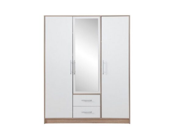 Deine Möbel 24 Kleiderschrank SAM SRL2 3-türig Garderobensystem Artisan Anthrazit Weiß Eiche Sonoma (Set, 3-St., 150 cm breit Stauraum) Drehtürenschrank mit Spiegel 150 cm breit mit 2 Schubladen