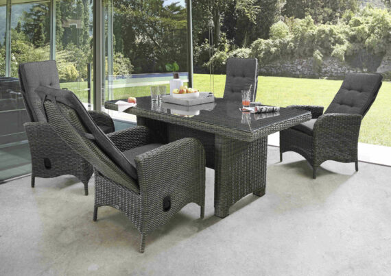 Destiny Garten-Essgruppe "PALMA LUNA", (9 tlg., 4x Hochlehner, 1x Tisch, inkl. Auflagen), Aluminium, Polyrattan