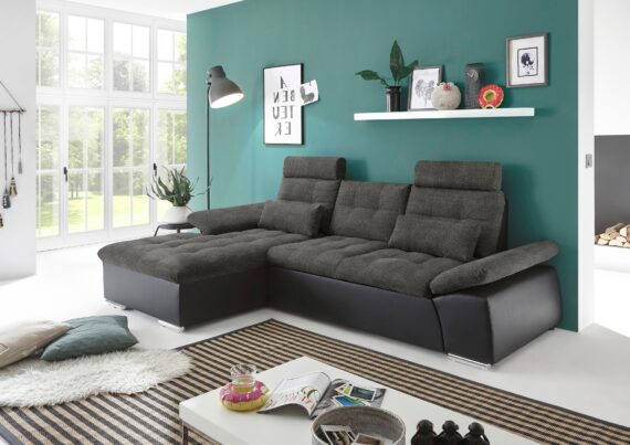 ED EXCITING DESIGN Ecksofa "Jakarta L-Form", mit Bettfunktion, Kopfstützen, Nierenkissen, Armteilverstellung