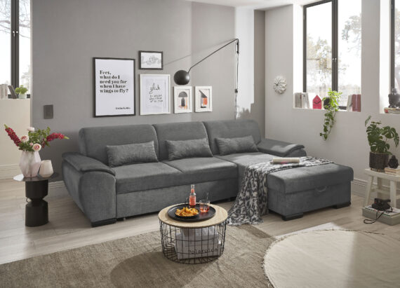 ED EXCITING DESIGN Ecksofa "Tampa L-Form", frei im Raum stellbar, mit Bettkasten, Schlaffunktion, 3 Nierenkissen