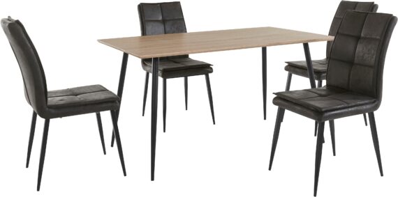 Essgruppe "Dino + Lima", Set, 5-tlg, Tisch in Eiche Optik und 4 Esszimmerstühle, folierte Tischplatte und Bezug aus Mikrofaser, verschiedene Farbvarianten und Größen, Höhe bis Tischunterkante 74 cm, Tischhöhe 76 cm, Höhe Stuhl 94 cm, Sitzhöhe 49 cm