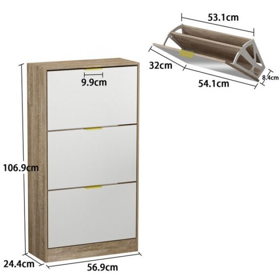 FUFU&GAGA Schuhschrank Verspiegelter mit 3 Klappen,Schuhregal schmal,Schuhkipper