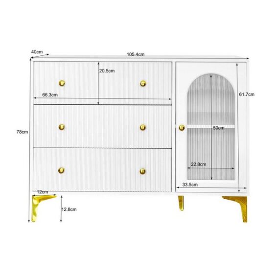 Furnishings Home Beistellschrank Weißes Sideboard mit 3 Schubladen + 1 Tür + 2 Fächern (Set, Schrank + 3 Schubladen + 1 Tür + 2 Fächern)