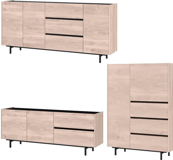 GERMANIA Wohnzimmer-Set "Cantoria", (Set, 3 St.), mit Sideboard, Highboard, Lowboard, griffloses Design