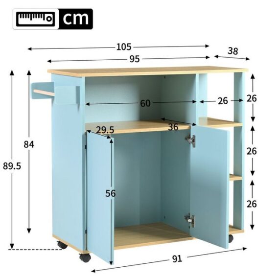 GLIESE Küchenbuffet 105 x 38 x 84 cm Speisewagen/Sideboard, Mit Rollen