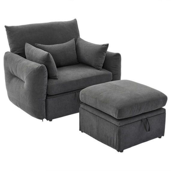 HAUSS SPLOE Ecksofa Moderne und vielseitige Sessel mit Stauraum, mit Fußhocker, Grau, Sessel, Polstersessel, Polsterstuhl, mit Fußhocker, weichem Polster und ergonomischer Rückenlehne