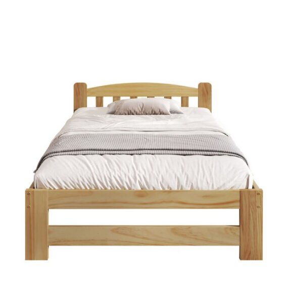 HAUSS SPLOE Massivholzbett Einzelbett Holzbett Bettrahmen Kinderbett Jugendbett (mit Kopfteil und Lattenroste, Jugendbett, Erwachsenenbet 90x200 cm, Massivholz Natur Bett), ohne Matratze