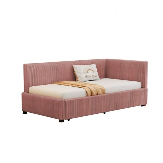 HAUSS SPLOE Schlafsofa 90x200 mit 2 großen Stauraumschubladen und Lattenrost Samtstoff Rosa