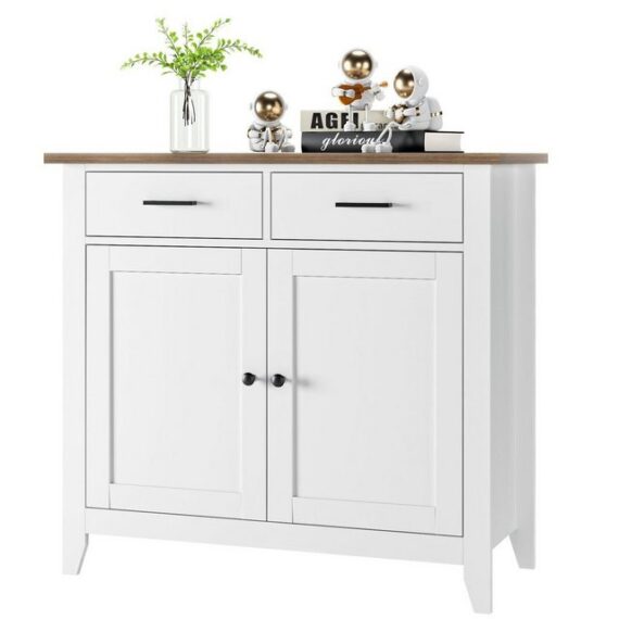 HOMECHO Buffet Sideboard Weiß Küchenschrank mit 2 Schubladen 2 Türen