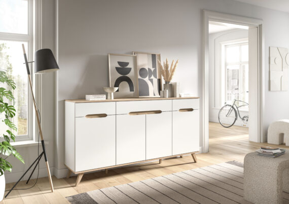 Home affaire Sideboard "Alesund", 6 Fächer, konischer Fuß, Kommode, Anrichte, Schrank