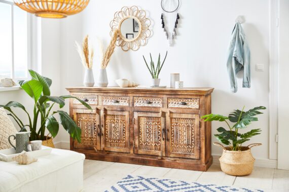 Home affaire Sideboard "Maneesh", Kommode aus massivem Mangoholz, viele Stauraummöglichkeiten, B/ 179cm