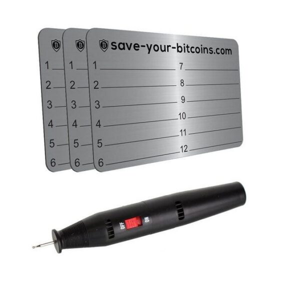 Hoopomania Graviergerät Hardware wallet seed phrase - 3 Edelstahl Platten (V4A) + Gravierstift, Spar-Set