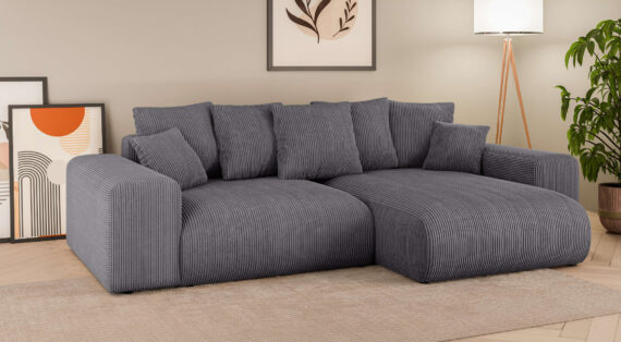 INOSIGN Ecksofa "Ecksofa Lakeside mit Bettfunktion und Bettkasten, B/T/H 257/166/84 cm", L-Form, Recamiere beidseitig montierbar, mit Wellenunterfederung