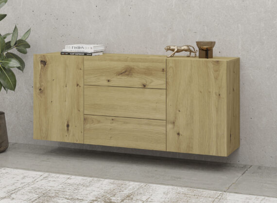 INOSIGN Sideboard "Ava, Breite 140 cm, hängend und stehend montierbar", moderne grifflose Kommode, Schubladenschrank, 2Türen/3Schubkästen