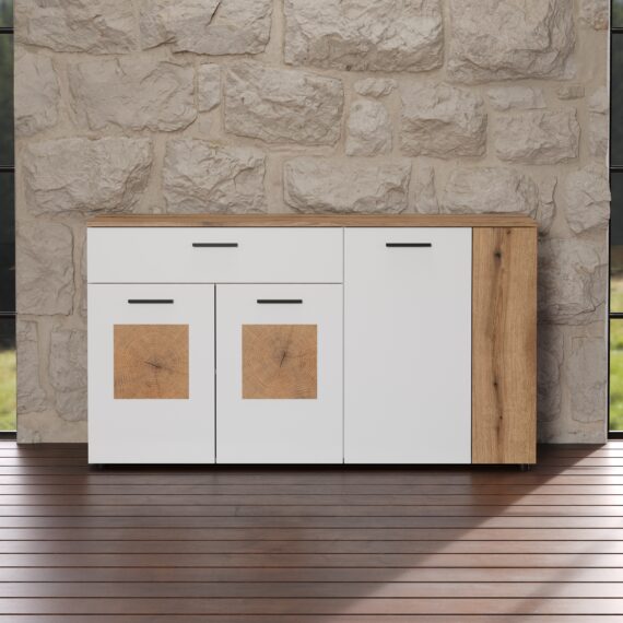 INOSIGN Sideboard "Linz", (1 St.), Kommode mit Hirnholzapplikationen - Schrank (B/T/H) 150/42/83 cm