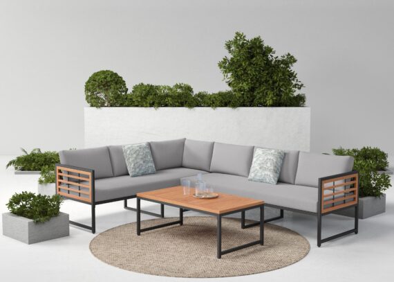 KONIFERA Gartenlounge-Set "Lamia", (Set, 14 tlg., 2x3er Sofa, 1x Tisch 110x60x42cm, inkl. Auflagen, inkl. 2 Dekokissen), Stahl, Akazienholz, verschiedene Stellmöglichkeiten, Loungeset