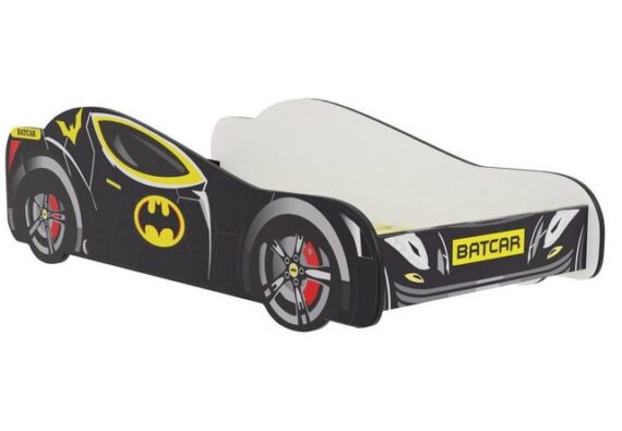 Kids Collective Autobett 70x140, 80x160 cm Kinderbett Jugendbett mit Rausfallschutz (Spielbett Batman Batmobil Bat Car Auto), Bett in schwarz Kinderbett 80x160 cm mit Matratze