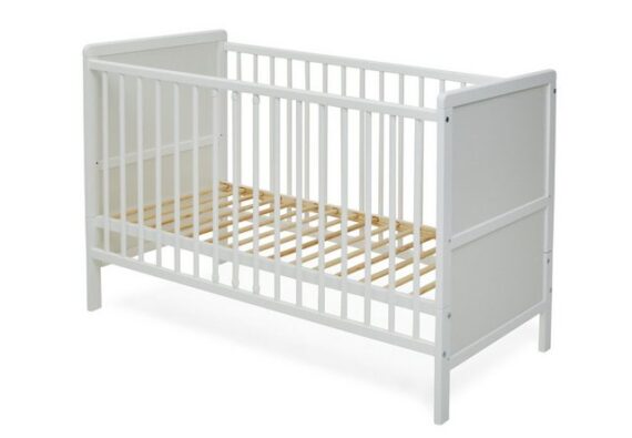 Kids Collective Babybett umbaubar zu Kinderbett 60x120 cm mit Matratze und Lattenrost, Raufallschutz Vollholz 120 x 60, weiss sehr stabil Made in Europe