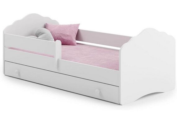 Kids Collective Kinderbett für Mädchen mit Matratze und Schublade & Lattenrost (70x140, 80x160 cm Jugendbett Einzelbett Komplettbett in weiß), Bett für Kinder Bett komplett Set Rausfallschutz Kinderbett 80x160 cm