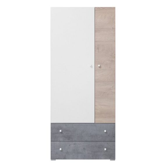 Lomadox Kleiderschrank SEATTLE-133 80cm breit, in Beton/weiß/Eiche