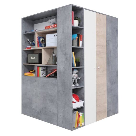 Lomadox Kleiderschrank SEATTLE-133 begehbar, 135x135cm, in Beton/weiß/Eiche