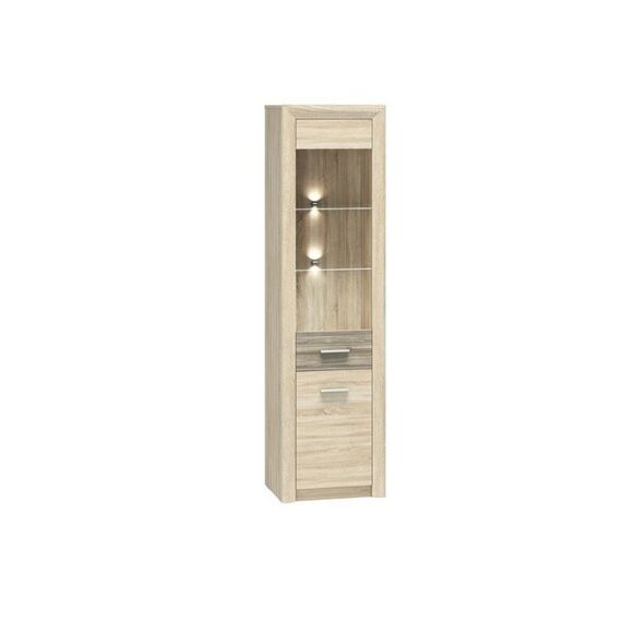 Lomadox Vitrine CORK-131 Wohnzimmer Schrank mit Glastür Kiefer hell Beleuchtung 54/200/43 cm