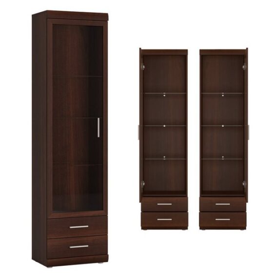 Lomadox Vitrine IMPERIA-129 Wohnzimmer schmal 50 cm Nussbaum Vitrinenschrank Schrank Glas